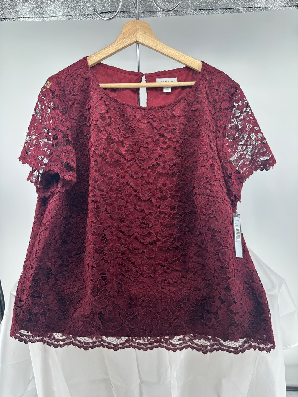 NWT Tahari burgundy lace top